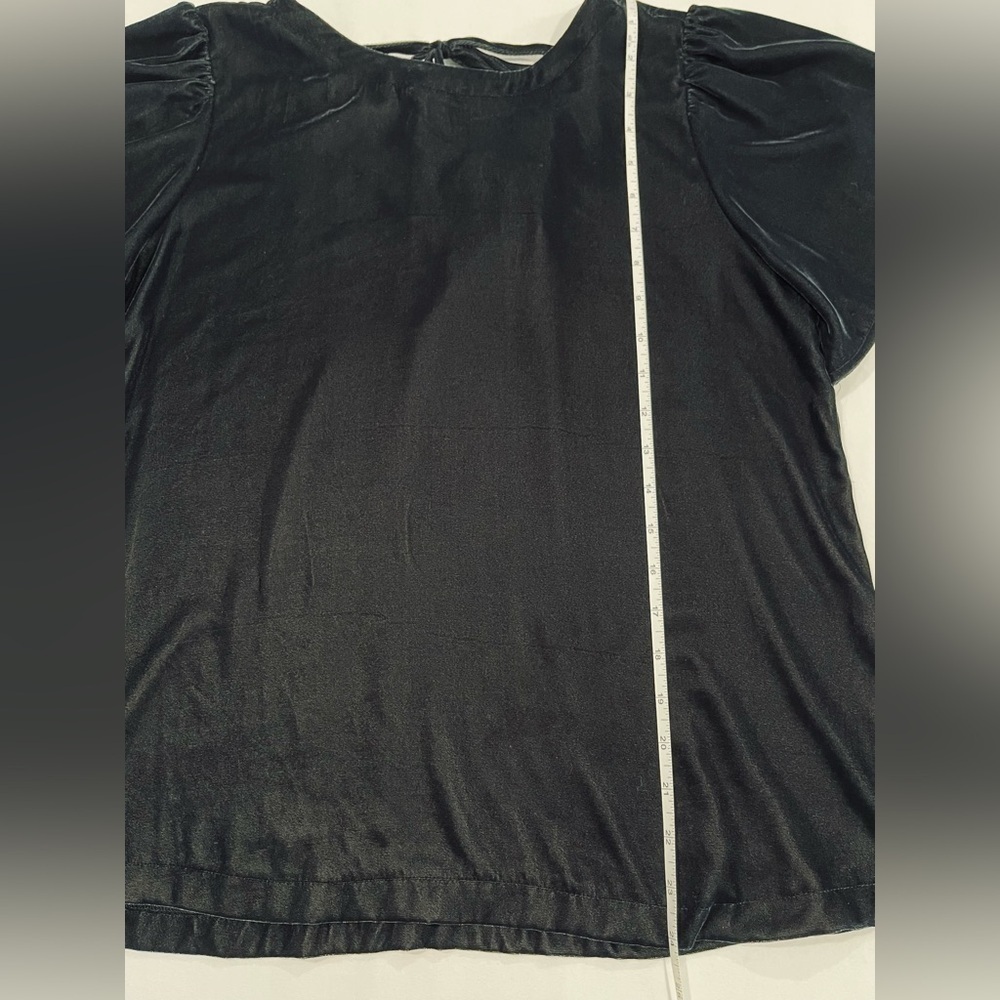 LOFT | NWT | Velvet Tie Neck Flutter Sleeve Top | Black | Small - Picture 4 of 5